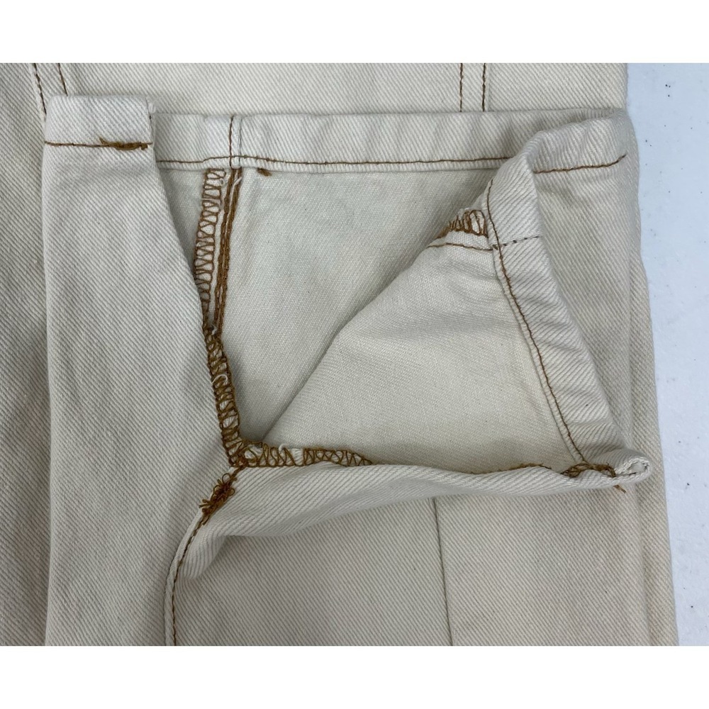 Nasty Gal High Waist Straight Leg Pants Womens 6 Beige Front Seam Split Hem Read - Picture 9 of 12